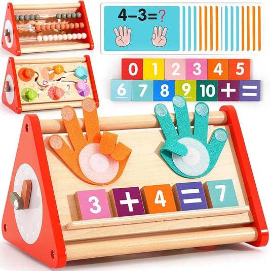 Preschool Learning Activities for Toddlers 2-4, 5-In-1 Montessori Math Manipulatives Number Counting Blocks & Abacus & Fraction for Kids, Educational Toys for 3-5 Year Old Boys Girls Gifts Christmas