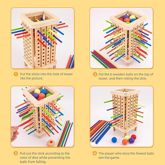 Pichoi Montessori Wooden Board Game for Age 3-5, Math Educational Puzzle Game for Kids 4-6-8, Fine Motor Skills Toys & Counting Toy Multiplayer Family Game Travel Toys Gifts for 3 4 5 6 Years Old