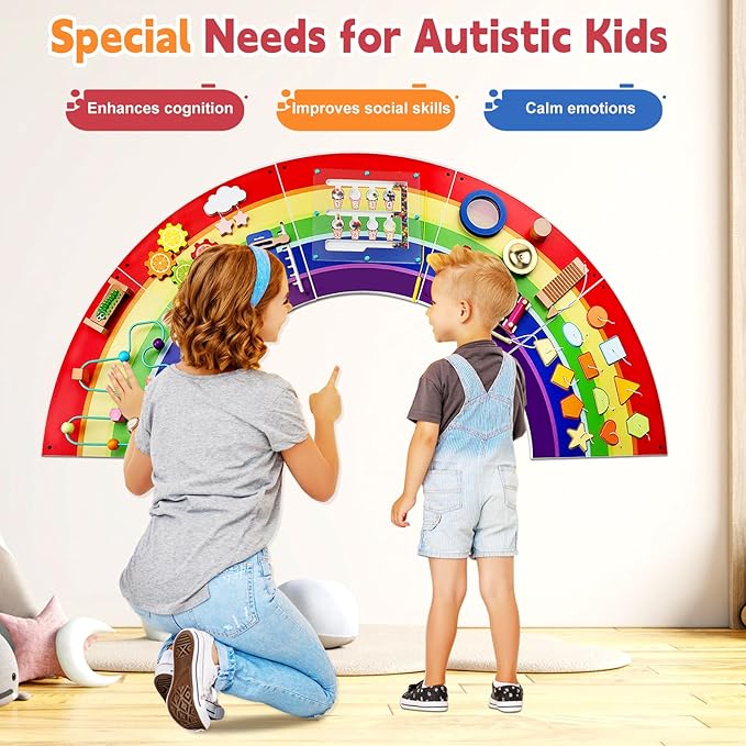 Activity Wall Toddlers Sensory Board: Busy Board - Sturdy Wooden Educational Montessori Toys for 3 Year Old - Safe Wall Activity Panel for Kids Gift - Daycare Learning Center Toddler Room Decor