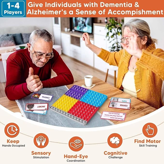 Dementia Word Search Activities for Seniors, Multi-Sensory Brain Training Games for Adults, w/Bubble Board + Word & Proverb Cards, Supporting Memory and Focus, Gifts for Elderly Women & Men