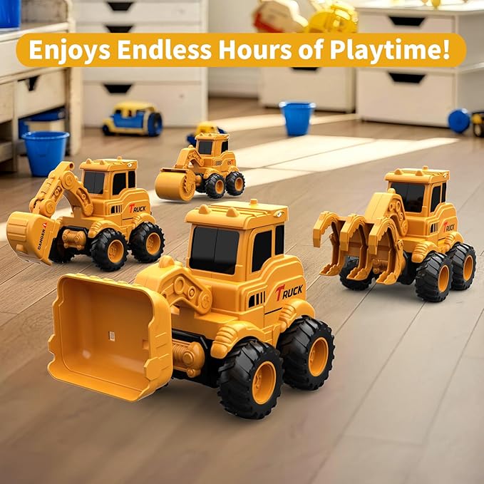 Construction Toys for 2 3 4 5 6 + Year Old Boys Kids Toddlers Girls, Sandbox Excavator Toy Trucks Construction Truck Toys Vehicles Bulldozer Road Roller Toy Christmas Birthday Gifts for Boys