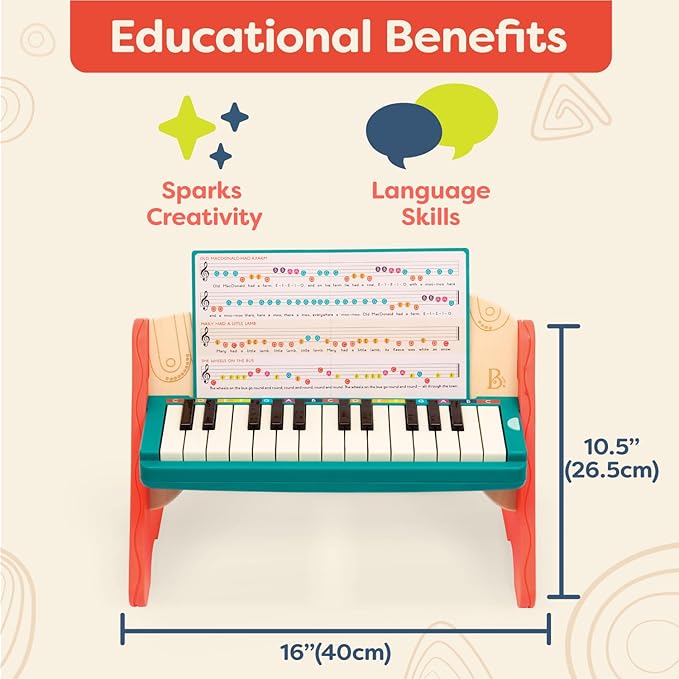 B. toys – Wooden Toy Piano for Toddlers, Kids – Color – Coded Keys with Songbook – Musical Instrument for Early Learning & Creativity – 3+ Years – Mini Maestro