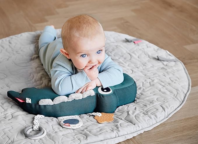 Done by Deer Tummy Time Pillow 3-6 Months - Activity and Tummy Time Toy for Baby 3 Months+ - Soft Floor Pillow with Baby Teething Toys, Small Mirror, Tags, and Crinkle Sounds for Sensory Exploration