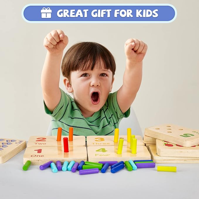 Montessori Wooden Number Blocks and Counting Peg Boards: Educational Math Manipulatives for Toddlers and Kindergarteners Learning Numbers and Math Concepts