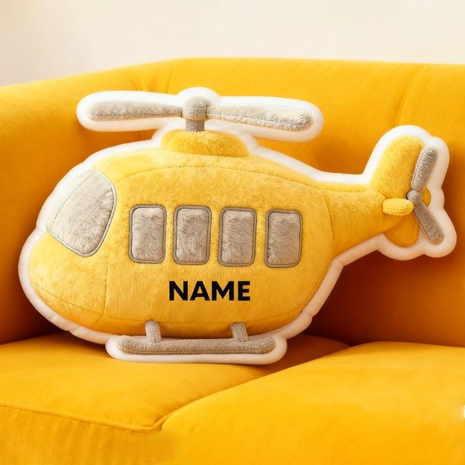 Custom Helicopter Shaped Pillow Cute Personalized Name Plush Doll, Double-Sided Construction Engineering Vehicle Pillow for Kids, Birthday gifts for Boys and Girls Sofa Decorative Pillows 8-32in
