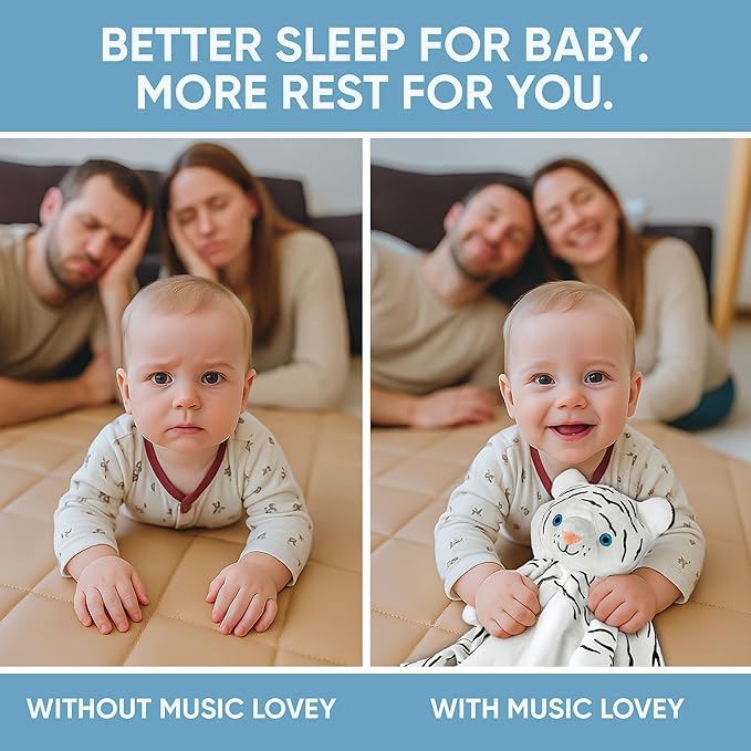 Love By Emi Baby Sleep Soother White Tiger Plush with Heartbeat & Lullaby Sounds, 4-in-1 Sound Machine, Security Blanket & Pacifier Holder, Baby Registry Essential for Newborns, Infants & Toddler