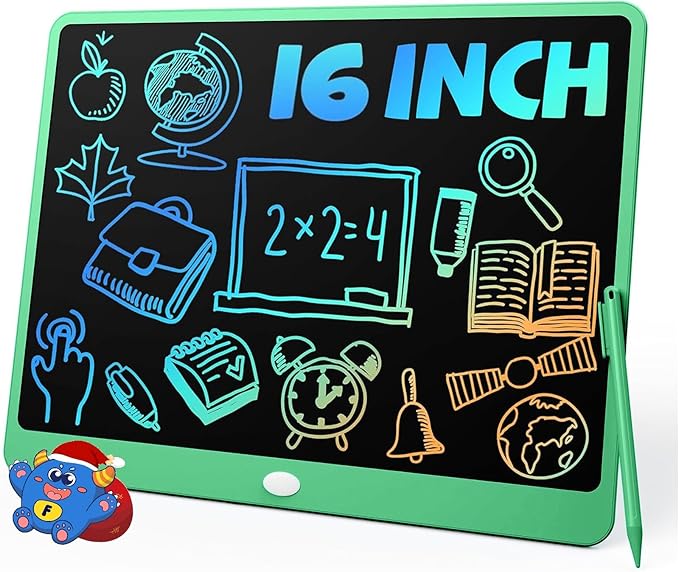 TEKFUN LCD Writing Tablet Doodle Board, 16inch Colorful Drawing Tablet Writing Pad, Kids Travel Essentials, Kid Toys for 3 4 5 6 7 8 (Green)