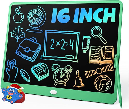 TEKFUN LCD Writing Tablet Doodle Board, 16inch Colorful Drawing Tablet Writing Pad, Kids Travel Essentials, Kid Toys for 3 4 5 6 7 8 (Green)