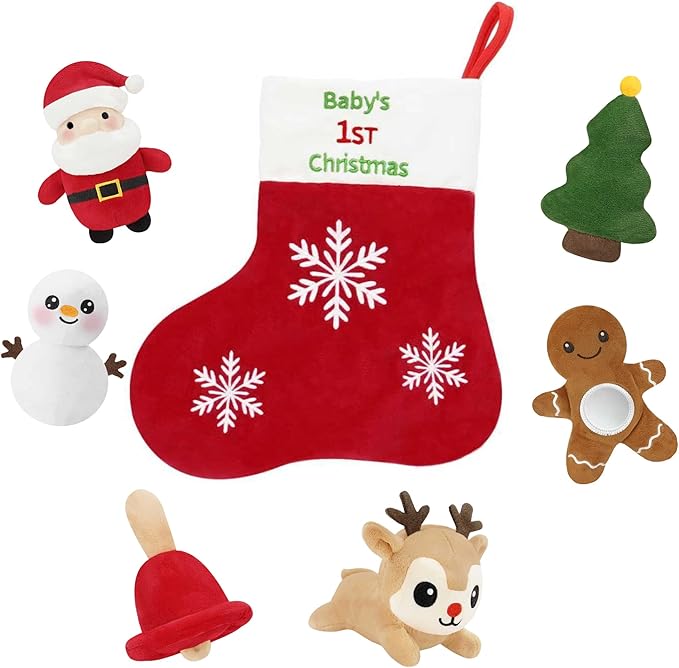 My First Christmas Baby Toys,Sensory Plush with Gingerbread Man Rattles Santa Claus Crinkle Toys for Baby, Christmas Gift for Kids Girls Boys, Infant Stocking Stuffers