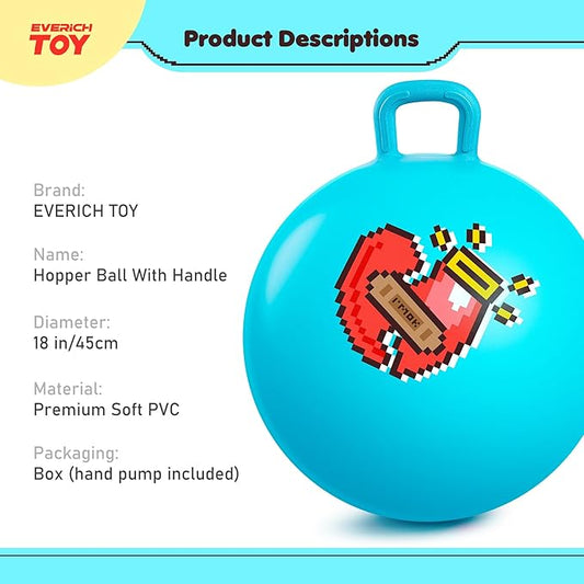 EVERICH TOY Hopper Ball for Kids 4-8, 18In Ride On Bouncy Balls with Handle, Blue Inflatable Christmas Hopping Toys Gifts for Girls Boys, Indoor Outdoor Active Play Toys