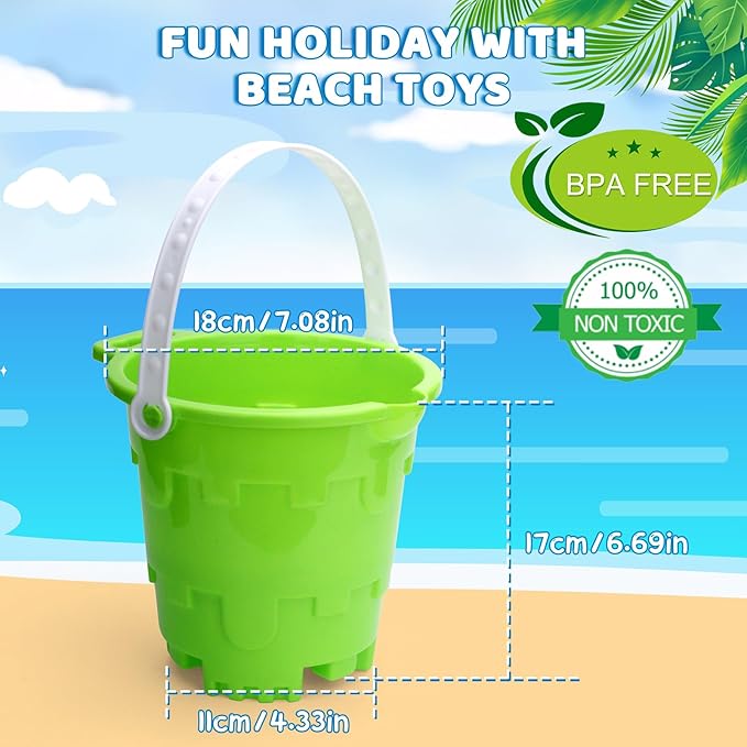Beach Sand Toy Bucket Gear For Kids Adult, 7" Plastic Beach Castle Mold Buckets, Sand Pail Water Bucket for Summer Party Fishing, Space Saving Outdoor Waterpot for Garden Camping Accessory (3PCS)