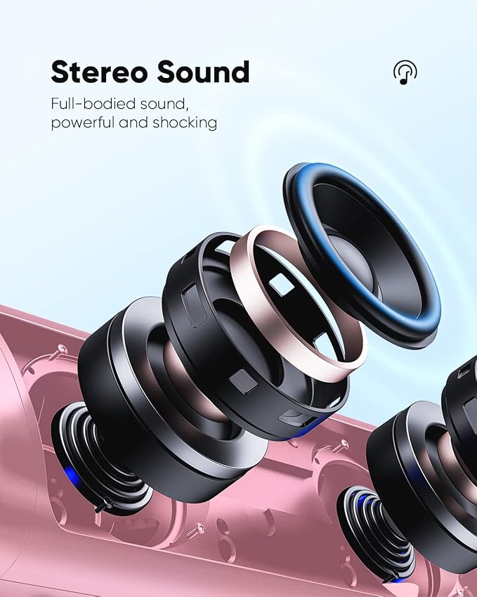 Bluetooth Speaker Gifts for Men: Portable Wireless, IPX5 Waterproof, White Elephant Gifts for Adults, Stocking Stuffers for Teens Boy Girl, Up to 20H Playtime, TWS Pair, for Home/Party/Outdoor (Pink)