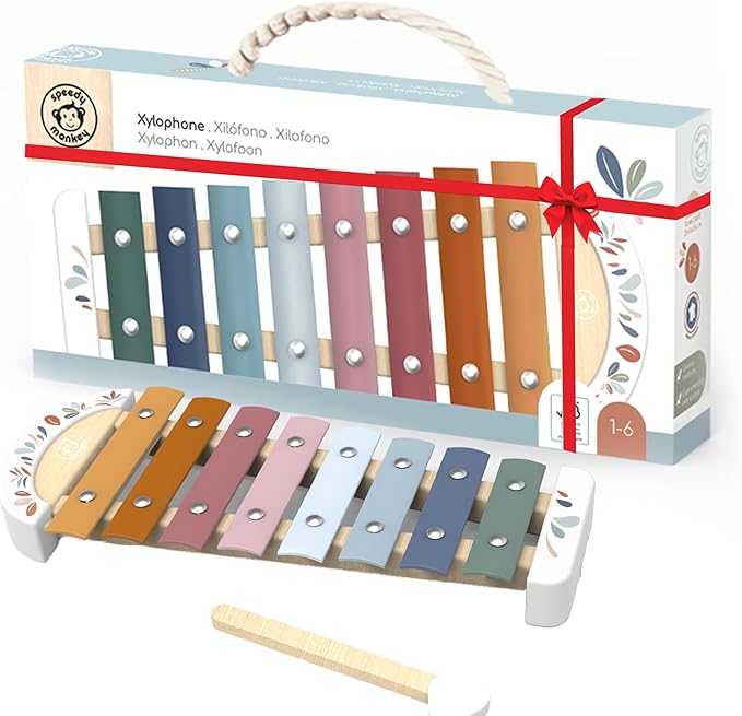 SPEEDY MONKEY Colorful Xylophone – 8 Tuned Metal Keys with Wooden Mallet, Safe Musical Toy for Toddlers 1+ Years, Enhances Sound Exploration, Learning & Coordination