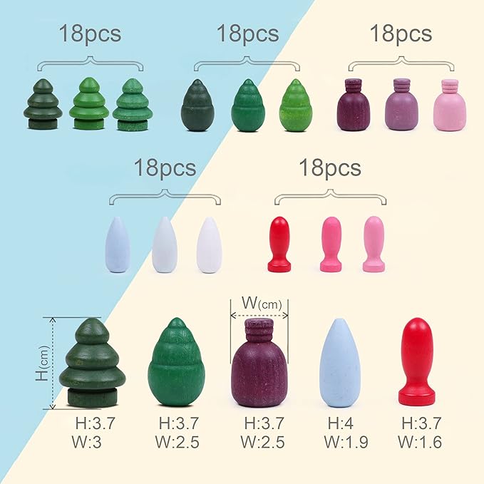 Large Set Full Rainbow Color Style Wooden Loose Parts Sensory Play Toys, Mandala Loose Parts 5 Shapes, 15 Colors, Rainbow Stacker Nesting Toys Parts (90PCS New Shapes)