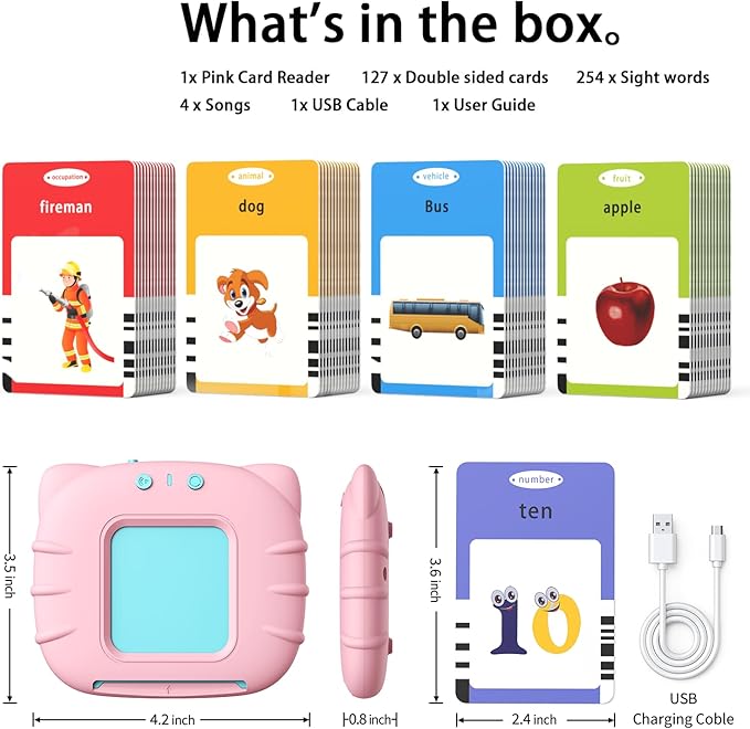 Kidzdo Learning Toys for Toddler - 254 Sight Words Talking Flash Cards with Music, ABC 123, etc, Pocket Speech Therapy Toys, Educational Teaching Gifts for Ages 3 4 5 Years Old Girls