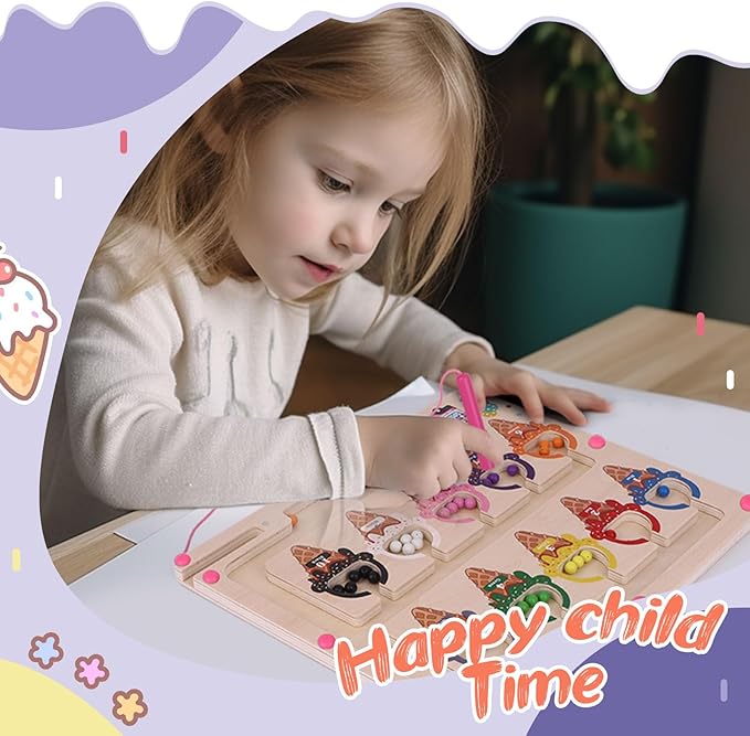 Syahro Montessori Magnetic Color and Number Maze Toy for Toddler Girls, Fine Motor Skills Board, Learning and Educational Birthday Gifts for Kids Girls 3-5 Years Old