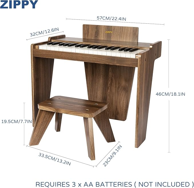 ZIPPY Kids Piano Keyboard, 37 Keys Digital Piano for Kids, Music Educational Instrument Toy, Wood Piano for 3+ Girls and Boys (Walnut Basic)
