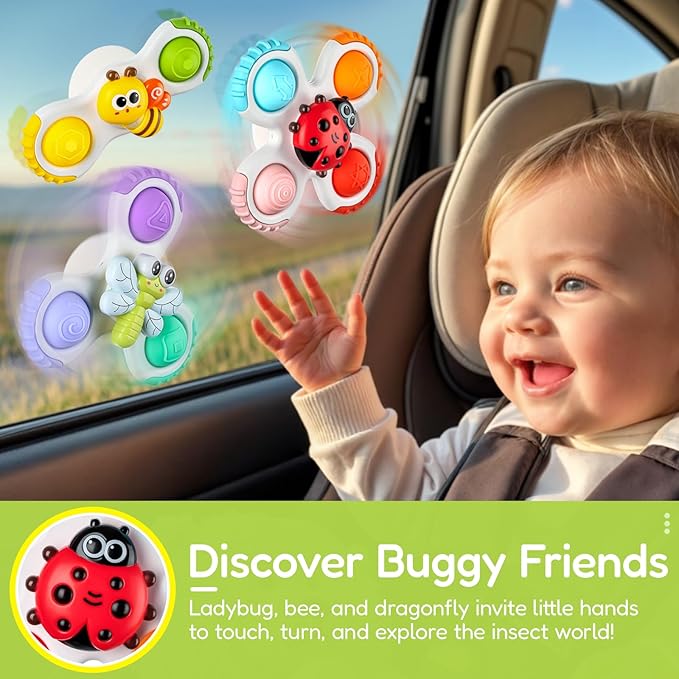 ALASOU 3PCS Pop Suction Cup Spinner Toys for 1 Year Old Boy Girl|Novelty Spinning Tops Toddler Stocking Stuffers|Baby Bath Toy for Kids Ages 1-3|1 Year Old Boy Christmas Birthday Gift for Infant