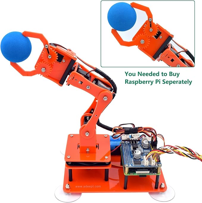 Adeept 5-DOF Robotic Arm Kit Compatible with Raspberry Pi 4 B 3 B+ B A+, Programmable DIY Coding STEM Educational 5 Axis Robot Arm with Python Code and Tutorials(PDF) - Orange