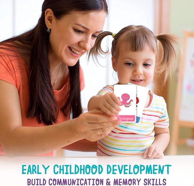 Merka Toddler Flash Cards - Interactive Alphabet Learning with Alphabet Flash Cards for Toddlers 1-3 - Pack of 64, 4.2" x 2.4" - Double-Sided for 1-4 Years Old - Multicolor