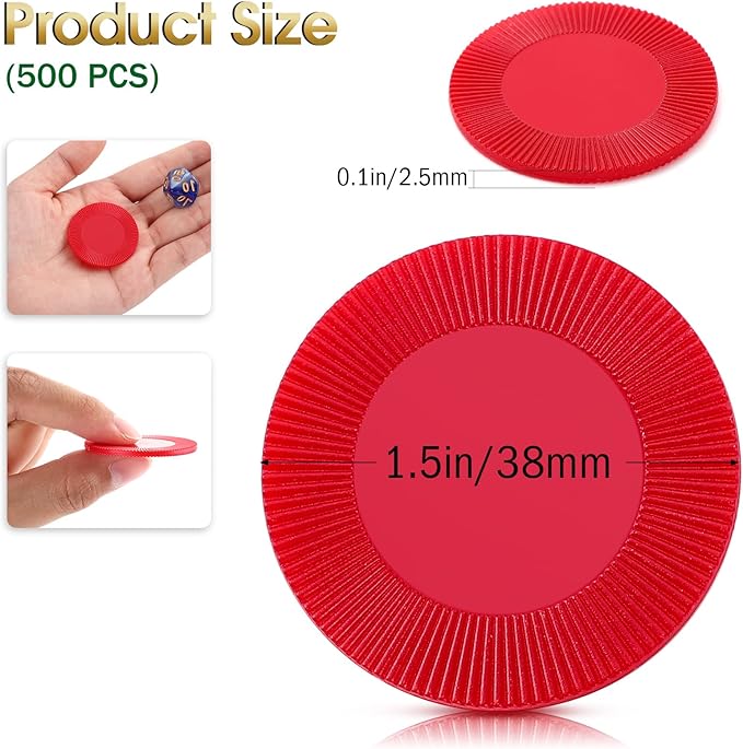 Leitee 500 Pcs Red Plastic Poker Chips Bulk 1.5 Inch Mini Bingo Chips Tokens Markers Blank Casino Counting Discs Learning Math Counters for Adults Interlocking Game Counting Reward Card