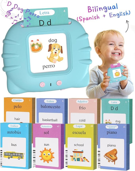 510 Words Spanish English Bilingual Talking Flash Cards for Toddlers 1-3, Pocket Speech Learning Montessori Toys for Kids, Sensory Therapy Preschool Educational Christmas Birthday Gifts for Boys Girls