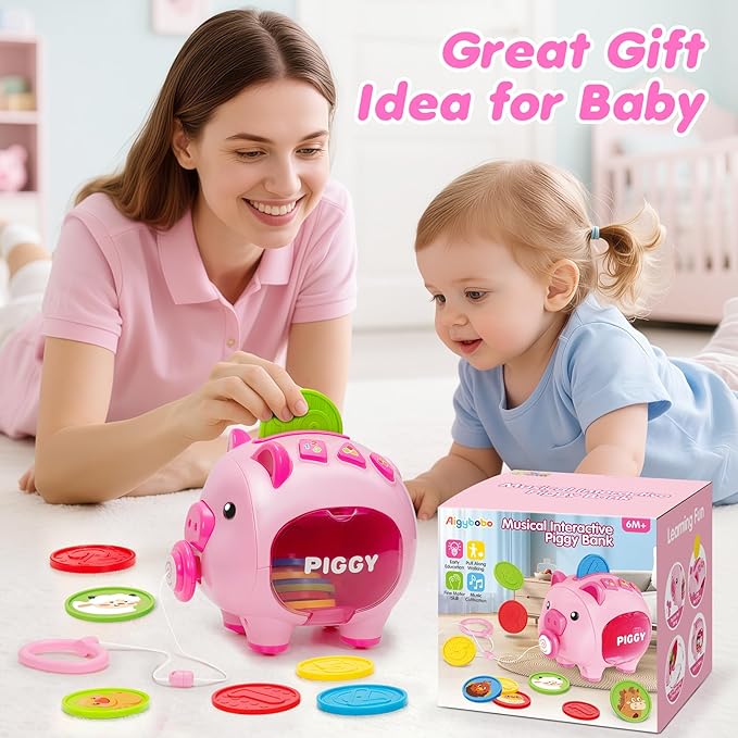 Piggy Bank for Kids, Toddler Toys for 1 Year Old Girl, Musical Number Counting & Color Learning Coin Bank, Baby 6-9-12-18 Months Interactive Toys, Christmas Birthday Gifts for Kids Girls Boys Age 1-3