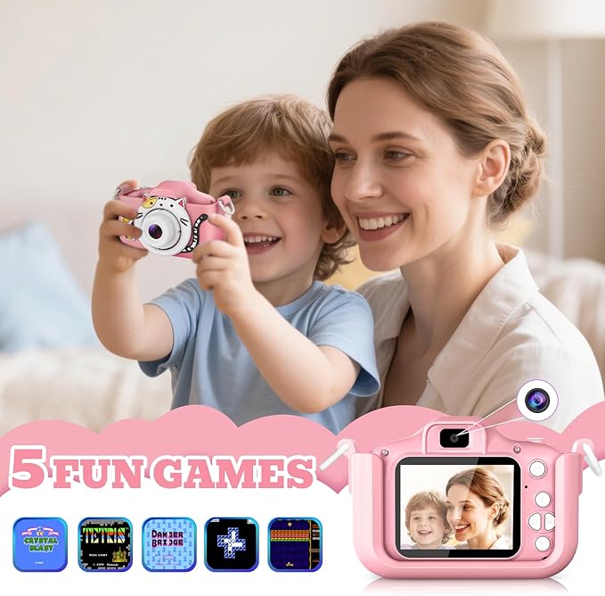 Kids Selfie Camera Toys for 3 4 5 6 7 8 9 10 11 12 Year Old Girls，Christmas Birthday Festival Gift for Kids Camera for Kids Upgrade Digital Camera with 32GB SD Card