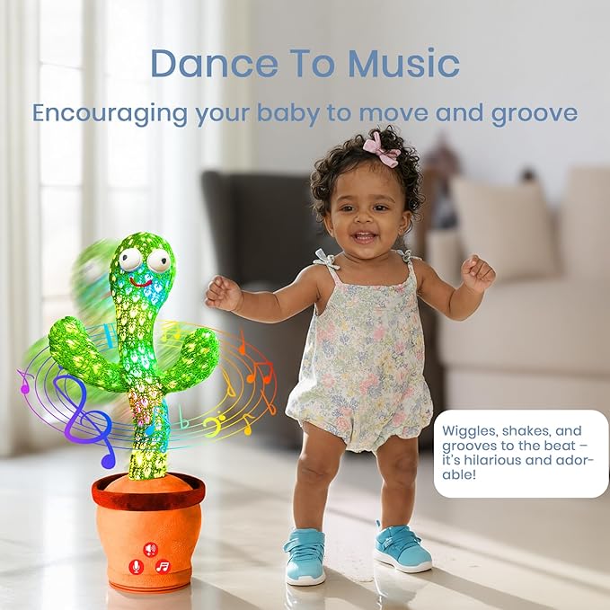 Rechargeable Dancing Talking Cactus Plush Toy for Kids - Volume Adjustable Mimicking and Singing Cactus with Music & Light - Funny Birthday Gifts for Years Old Boy Girl
