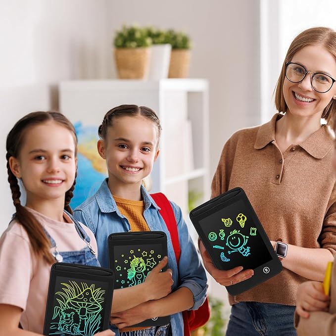 Zhehao 12 Pcs LCD Writing Tablet for Kids Colorful Drawing Doodle Board Drawing Tablet Erasable Reusable Electronic Draw Pad Gift for Boy Girl Xmas Educational Learning(6.5 Inch Screen,Dark Color)