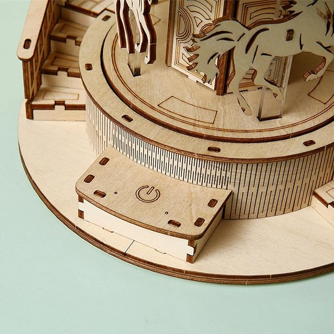 Adult 3D DIY Wooden Puzzles Music Carousel Model Building Kit Puzzles Set Jigsaw for Gifts
