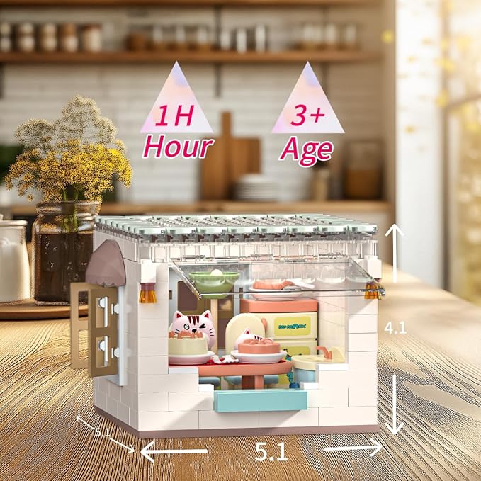 Koko's Cat Town DIY Miniature House Kit,Tiny House Dining Room Building Kits,Purrfect Dollhouse with 259PCS,Gift for Cat Lovers Teens Kids Ages 3+