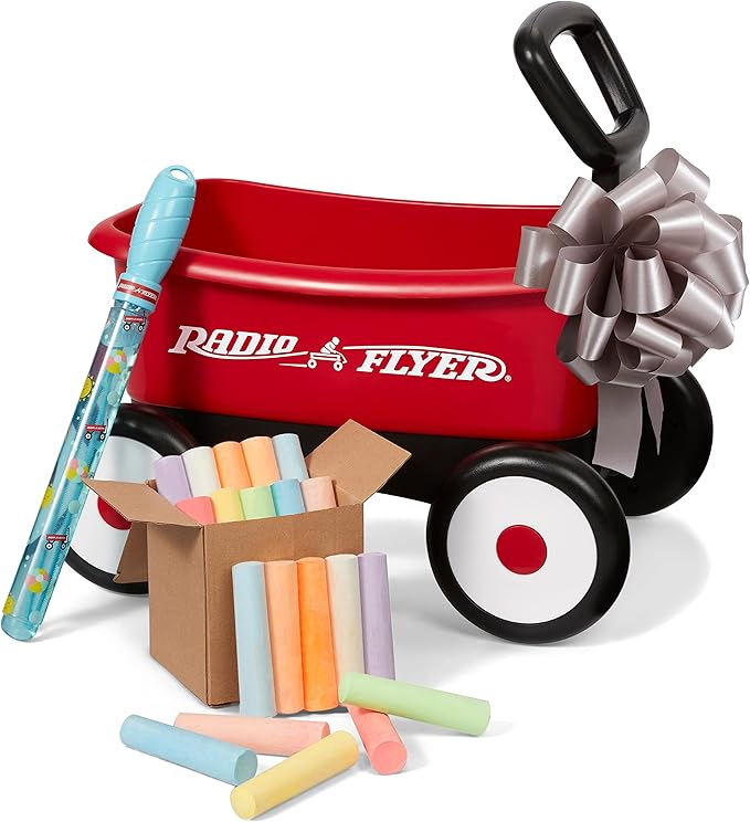 Baby Walker Wagon, Baby Toy Cart, Toddler Toys 1-2, Radio Flyer Summertime Fun My 1st Wagon for Kids, with Bubbles and Chalk, for Ages 1-4 Years, Red