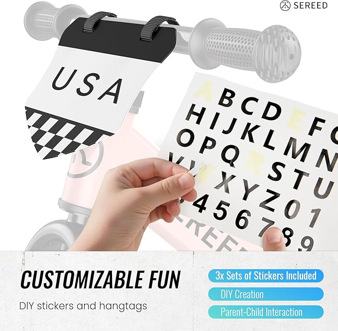 SEREED Toddler Balance Bike 2 Year Old, No Pedal Kids Bicycle Toys for 2-5 Years Old, Tool-Free Adjustment, Customize Plate with Stickers, Gift for 2-3 Boys Girls (Pink)