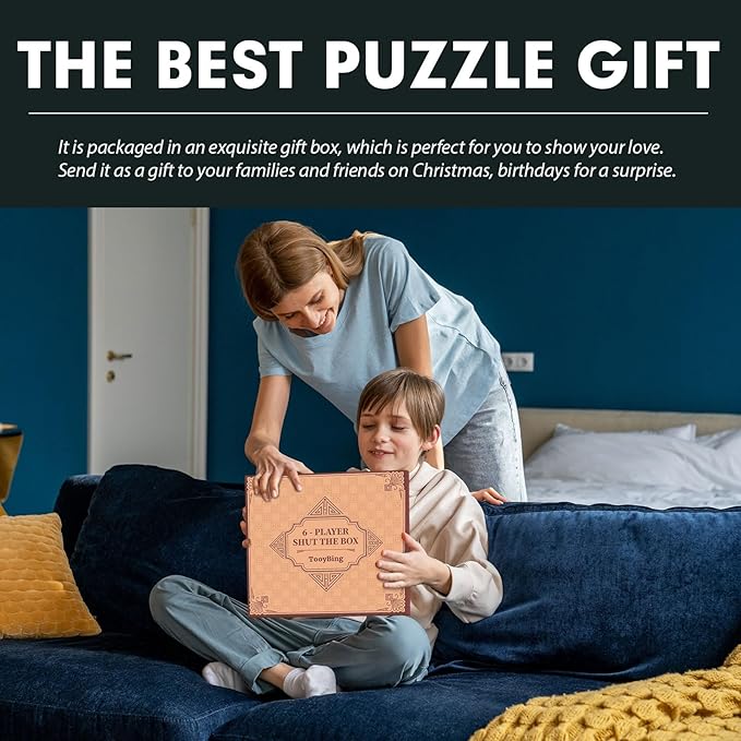 Upgraded 1-6 Players Shut The Box Dice Game, Wooden Board Table Family Game for Kids and Adults with 16 Dice, Classic Tabletop Math Game for Pub Classroom Party, Gift for Christmas Birthday