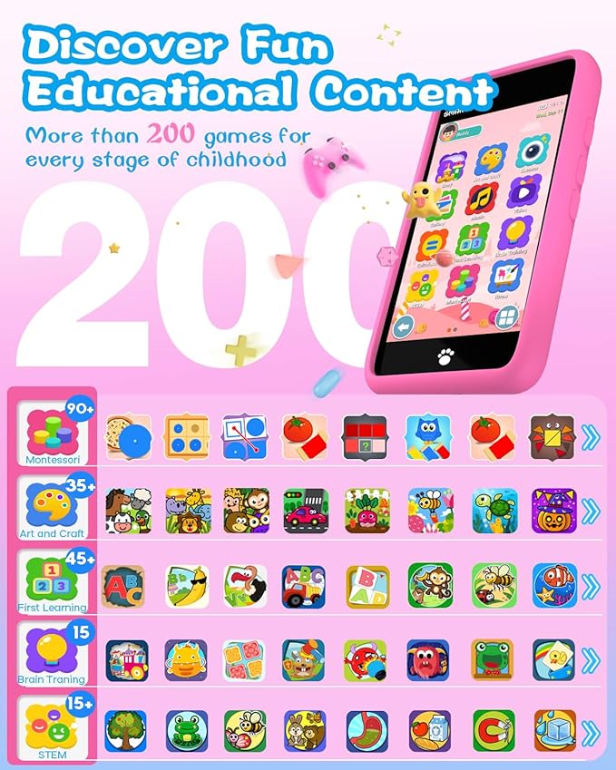 MOMILLA Kids Toys Smart Phone, 3.97" Touchscreen Phone with 16GB Storage, Christmas Birthday Gifts for Girls Age 3-10, Toddler Toy Learning Smartphone, Cell Phone with Front Camera(No Dual Camera)