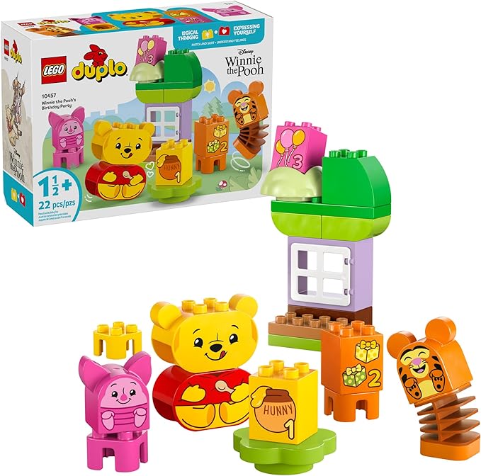 LEGO DUPLO Disney Winnie The Pooh’s Birthday Party Building Set - Baby Toy for 18 Months and Up - Sensory Toys to Inspire Imaginative Play - Building Blocks for Toddlers 1-3 - 10457