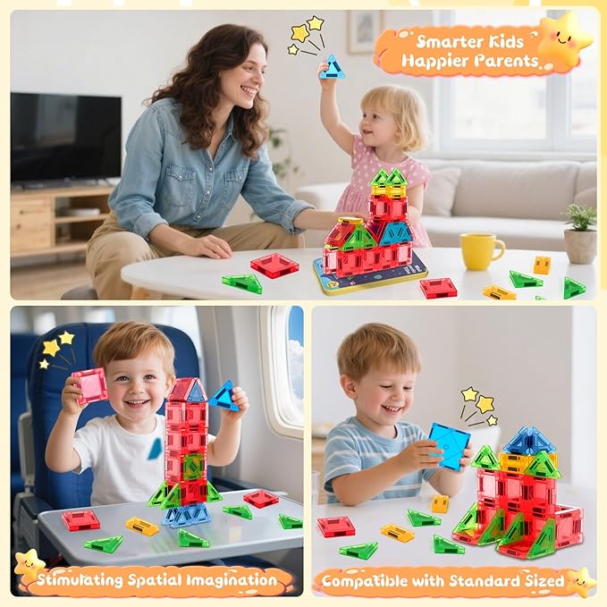 Magnetic Tiles Magnetic Blocks Building Toy: Portable Mini Magnetic Tiles Travel Set 32 Pieces Montessori Toys Birthday Gift for Kids Girls and Boys Ages 3-12 Years Old Preschool Classroom Must Haves