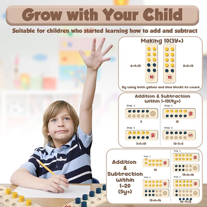 TEUVO Counting Peg Board Montessori Toys for Kids Aged 3 4 5 6 Years Old, Montessori Math Manipulatives Materials Wooden Preschool Learning Number and Counting Games for Home School Classroom Teaching