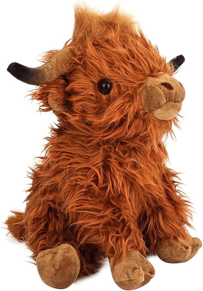 10.5 inches Highland Cows Stuffed Animals, Cute Fluffy Cow Plush Figure Toys Realistic Highland Cattle Plush Decor for Kids Baby Girls Boys