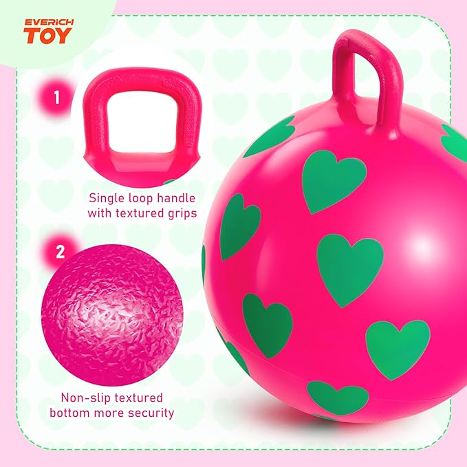 EVERICH TOY Hopper Ball for Kids 3-6, 15In Hippity Hop Ball Toy, Sit On Bouncy Balls with Handle, Indoor Outdoor Inflatable Christmas Hopping Toy for Girls Boys Gifts with Pump