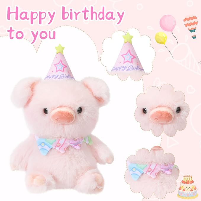 Birthday Piglet Plush Toy Clap Activated with Voice Recording Singing Dancing Interactive Stuffed Animal Gift for Toddler Kids Boys Girls