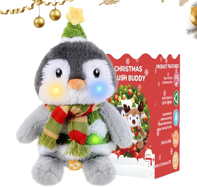 Christmas Penguin Plush Interactive Toy, Dancing Singing Repeating Light up Penguin Stuffed Animal, Animated Christmas Plush Musical Holiday Decorations for Kids Boys Girls Gifts