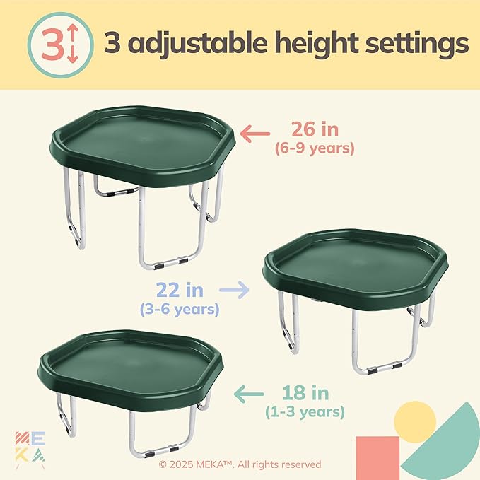 MEKA Small 28"x28" Tuff Tray Set Dark Green, Activity Sensory Tray Plus Stand Children, Outdoor Play Sand and Water Table for Toddlers and Kids, Toy Boys Girls