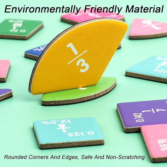 Magnetic Fraction Tiles, Magnetic Fraction Demonstration Book, Score Disk Demonstrator Math Puzzle Learning Building Block Set For Hands & Brain Use, Not Easy To Fall Off, 10 Brilliant Colors (B,1Set)