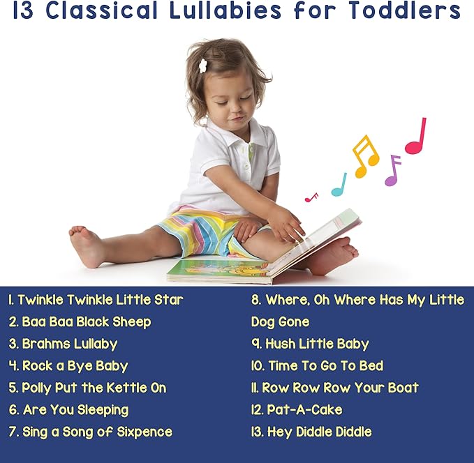 LEARNING BUGS Bedtime Songs – 13 Timeless Lullabies for Little Ones, Musical Books for Toddlers, 28-Button Music Book, Musical Toys for Toddlers 1-3