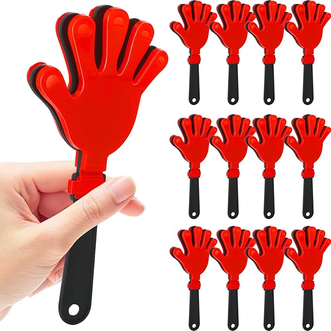 12 Pcs Hand Clappers Noisemakers 7.5 Inch Clappers Noisemakers Plastic Hand Clappers for Birthdays Game Football Sporting Events Cheers Supplies Dance Basketball Football Noisemakers(Red and Black)