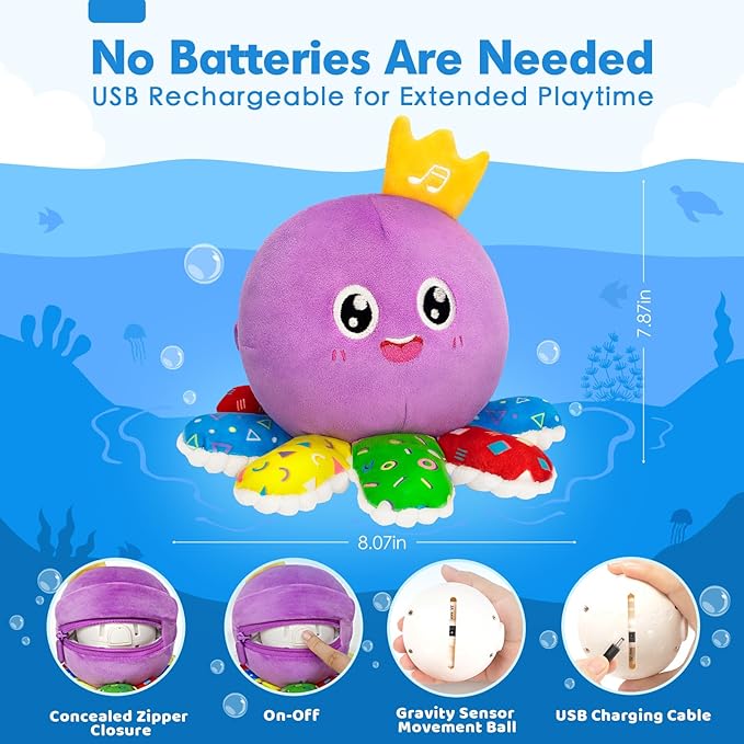 Baby Toy for 6 12 18 Months, Crawling Musical Dancing Moving Bouncing Learning Plush Octopus, Tummy Time Toy for Infant 1 2 3 Year Old Boys Girls, Christmas Birthday Gifts, Sensory Toys for Toddler