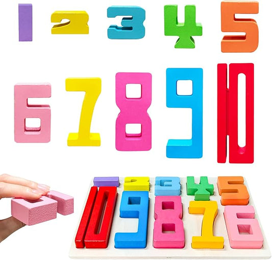 10Pcs Wooden Number Building Blocks, Montessori Number Blocks Math Learning Digital Building Blocks Digital Educational Counting Learning Toys for Parent-Child Interaction Skills Stocking Stuffers