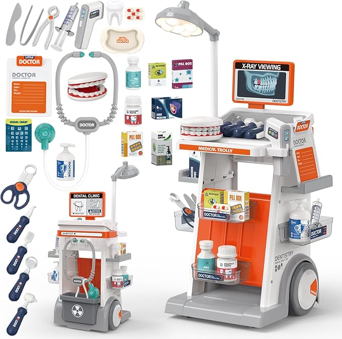 Dentist Play Set, Educational Dentist Kit for Kids, Doctor Kit for Toddlers 3-5 with Realistic Medical Tools, Pretend Play Toys for Boys & Girls